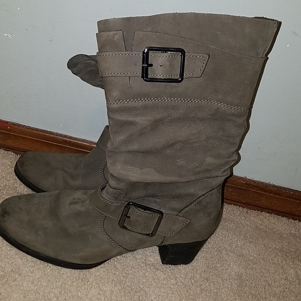Suede leather slouchy boots, 8.5